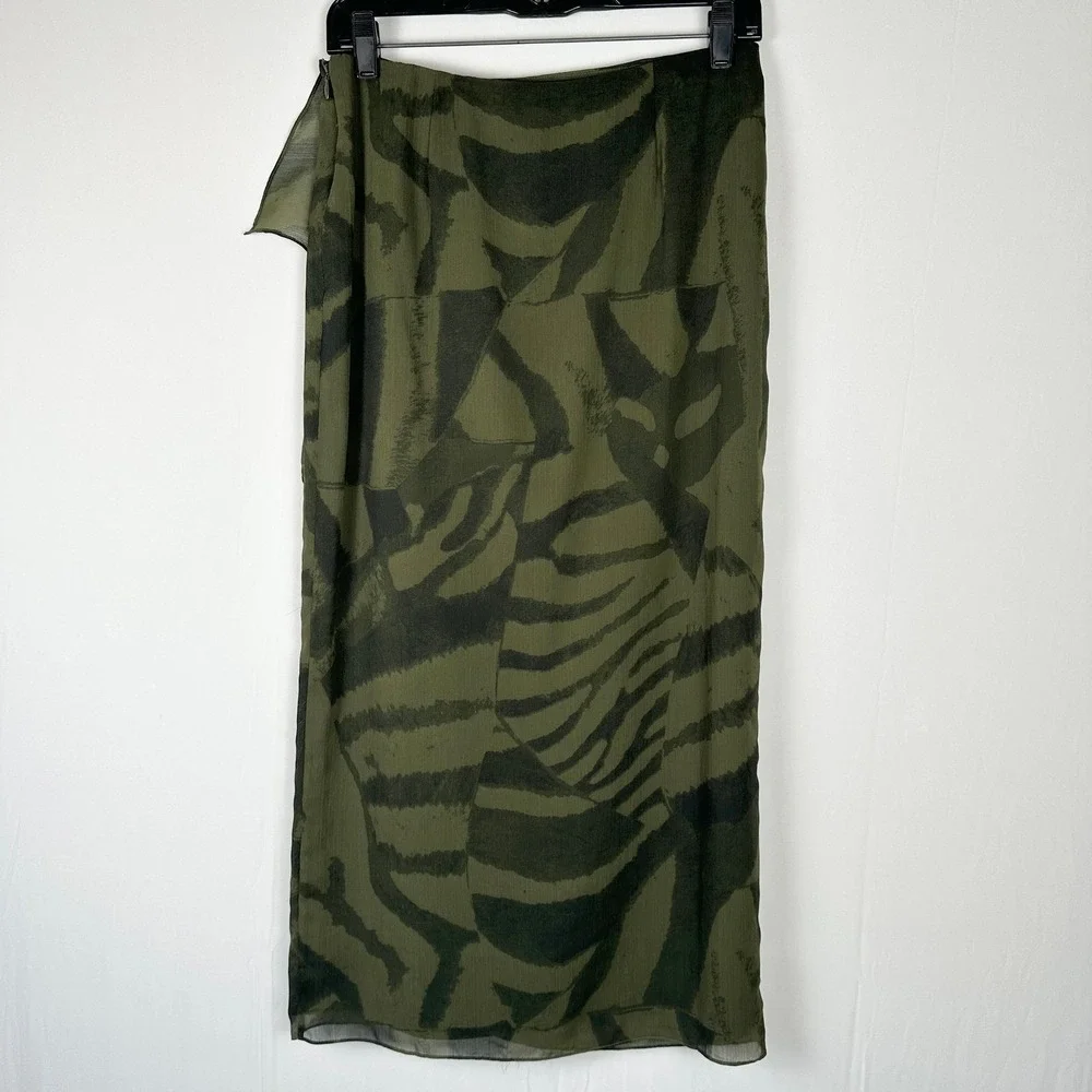 LAUREN Ralph Lauren Black Label Midi Skirt Women 4 Zebra Print Garden Party Boho